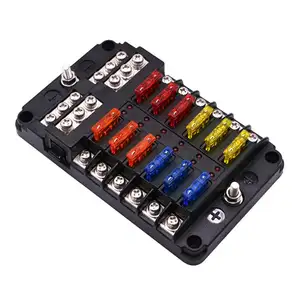 12-way fuse box with 12 ground negative line buses [maximum 100 amperes] [ATC/ATO fuse] [LED indicator light] Suitable for cars