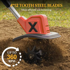 Motoculteur de jardin sans fil réglable, mini cultivateur électrique, profondeur de déchaumage de 24 cm, puissance de 1000 W, entraînement électrique 21 V, 9 pouces de travail - Product Image 4