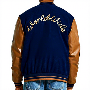 Men's PU Leather Sleeve <b>Vintage</b> <b>Varsity</b> <b>Jacket</b> Custom Embroidery Letterman Coat Windproof Winter Casual Wear - Product Image 3