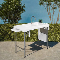 Table pliante en plastique blanc pour l'extérieur Station de nettoyage du poisson avec évier