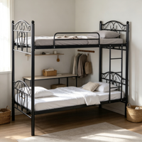 Lit superposé en acier noir au design moderne avec échelle pour dortoir et chambre à coucher