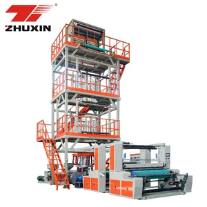 Zhuxin Customizable ABA 3-Layer Co-Extrusion Food Wrap Plastic Hdpe Ldpe Pe Film Blowing Machine with Flexo Printing Machine