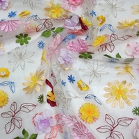 Nouveauté 2026 : Tissu brodé floral 3D personnalisé en maille, couleur bonbon, broderie florale faite à la main pour vêtements féminins