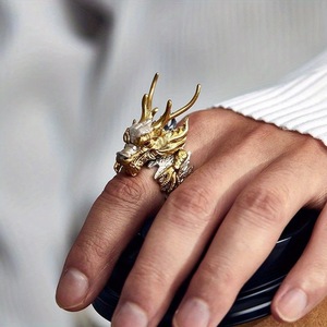 Anillo Abierto de Dragón Dorado Vintage de Gran Venta para Hombre, Anillo Ajustable Moderno y Dominante, Joyería de Moda para Fiestas al por Mayor - Product Image 1