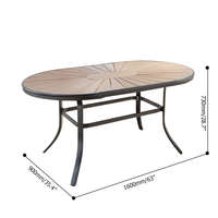 Ensemble de table et de chaises de salle à manger en bois plastique brun de style moderne pour café en plein air, cadre en alliage d'aluminium noir, forme ovale, cour