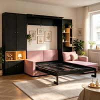 [Stock US] Lit Murphy Queen Size avec grand canapé et armoire de rangement pour petite pièce, livraison rapide depuis l'entrepôt US, MOQ 1 unité