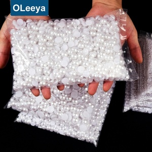 OLeeya Lots en gros de perles de gelée 2mm-14mm, perles ABS plates en vrac demi-rondes pour la décoration d'ongles DIY - Product Image 5
