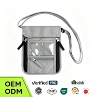 Pochette de voyage OEM pour le cou, portefeuille bandoulière pour passeport, sac organisateur de documents antivol en nylon avec fenêtre transparente pour documents de voyage