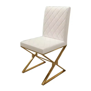 Chaise de salon/hôtel moderne haut de gamme en acier inoxydable doré avec coussin de siège en cuir PU noir et dossier - Product Image 2