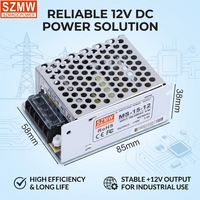 SZMW MS-15W-12V 1.3A Alimentation SMPS ultra-miniature encastrée, ultra faible consommation en veille, refroidissement naturel pour bande LED, lecteur de cartes et balise Bluetooth