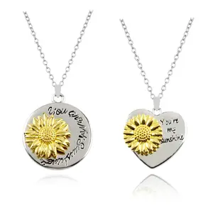 Sun Flower Spinner Necklace Gift Jewelry Gold Silver Plated You Are My Sunshine Letter Sunflower Pendant Necklace for Women