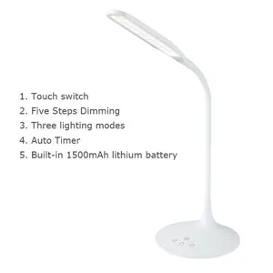 Guangdong touch switch dimmer bianco timer automatico collo di cigno portatile lampade da scrivania a led ricaricabili usb per hotel studio bambini