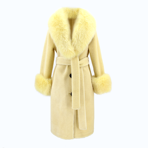 Abrigo Largo de Piel de Oveja Auténtica con Forro de Piel de Zorro de Lujo para <span class=keywords><strong>Mujer</strong></span>, Chaqueta de Lana de Cordero Cálida de Invierno de <span class=keywords><strong>Moda</strong></span> QIUCHEN QC21157 - Product Image 1