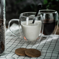 Tasse à café en verre Borosilicate transparent, style Espresso, en verre à Double paroi isolée avec poignée