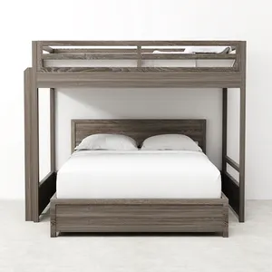 Felci di lusso moderno camera da letto Set di mobili da letto Queen Size a castello letto a soppalco per 3 letti per bambini letto Loft-Over-Queen Platform