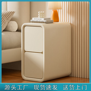 Cream Bedside <b>Table</b> Solid Wood Storage Nightstand Bedroom Minimalist Modern <b>Small</b> Ultra Narrow 20cm Gap - Product Image 2