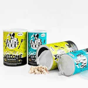 Pet Food Packaging Custom Design Cylinder Paper Tube Packaging for Dog Cat pet jars with lids food grade pet food cans