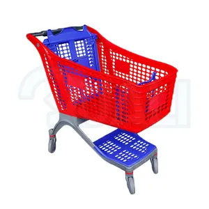 رمادي عربة تسوق بلاستيكية مع الأحمر بوابة البلاستيك عربة تسوق مع عجلات البولي بروبلين سلة بلاستيكية عربة