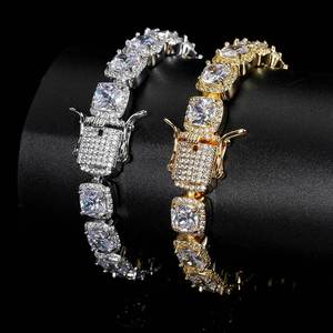 European and American New High-quality Hip-hop 10mm Men's Rock Sugar <b>Bracelet</b> <b>Copper</b> Micro-inlaid Square Zircon Jewelry Handmad - Product Image 1