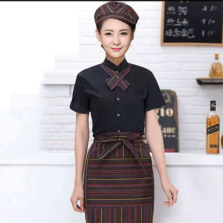Modèle à manches courtes [noir] pour femme (avec capuche et tablier)
