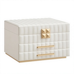 Boîte à bijoux en cuir de luxe avec quincaillerie dorée, multi-tiroirs, grande capacité, organiseur de rangement pour bagues, colliers, boucles d'oreilles - Product Image 1