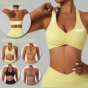 Backless Yoga Ruffle Vest Women Fitted Gym Sports Bra Workout