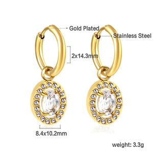 Pendientes de Aro de Moda Chapados en Oro de 18K al por Mayor, Pendientes de Diamantes Coloridos, Joyería de Acero Inoxidable, Pendientes Colgantes de Zirconia - Product Image 3