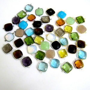 Pendentifs Breloques en Quartz Multicolore Forme Coussin 19mm avec Double Anneau et Connecteurs - Product Image 1
