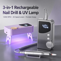 Kit de lime à ongles électrique portable sans fil 40 vitesses 12 000 tr/min avec lampe UV LED, contrôle de précision, lampe pliable et embouts en céramique