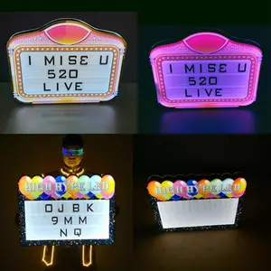 Customized Cross-mirror LED Luminous Hand-held Sign Colorful Letter Billboard Luminous Light Sign Light Box