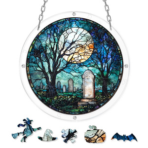 Rompecabezas acrílico de lápida de Halloween transfronterizo, adorno decorativo redondo de 7.87 pulgadas para decoración de arte para colgar en la pared - Product Image 5
