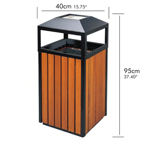 Corbeille à déchets rectangulaire en bois résistante à l'eau pour extérieur avec <span class=keywords><strong>abri</strong></span> et cendrier - Product Image 5