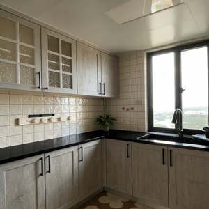 BALOM Custom American Style Solid Wood Kitchen <b>Cabinets</b> L Shape Design <b>with</b> Glass <b>Door</b> Upper <b>Cabinets</b> Kitchen Furniture - Product Image 3