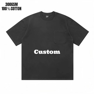 Camiseta de Hombre de Peso Pesado con Bolsillo, Lavada y Desgastada, Hombro Caído, Cuello Redondo, Manga Corta, Lisa, para Logotipo Personalizado, OEM, Venta al por Mayor - Product Image 2