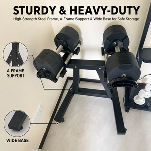 Support <span class=keywords><strong>de</strong></span> rangement réglable en hauteur pour haltères avec plateau multi-niveaux et fentes pour haltères, idéal pour l'entraînement <span class=keywords><strong>de</strong></span> force à domicile - Product Image 1
