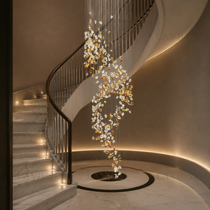 Lustre d'escalier en verre soufflé à la main |   <span class=keywords><strong>Suspension</strong></span> extra-longue |   Escalier de villa et hall d'entrée |   Personnalisé - Lavius - Product Image 1