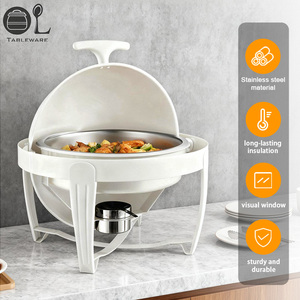 Set Perlengkapan Prasmanan Chafing Dish Stainless Steel Putih/Hitam Kelas Atas Grosir, Sistem Pemanas Alkohol Roll Top, Kontrol Suhu, Hemat Energi - Product Image 5