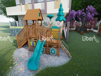 Cabane de jardin jeux pour enfants en plein air en bois vente en gros équipement de jeux pour enfants en plein air avec toboggan en acier inoxydable