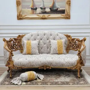 Muebles de Oriente Medio Sofás de estilo Louis Xv Tallado a mano real Juego de sofás italianos clásicos de lujo