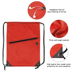 Custom Logo Front Zipper Pocket Drawstring Bag Cinch <b>Backpack</b> Sports Sack for Trade Show Giveaways - Product Image 2