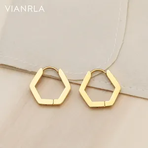 VIANRLA Stainless Steel Jewelry Pentagonal Hoop Earrings 18k Gold PVD Plated Nickle Free Waterproof Drop Shipping