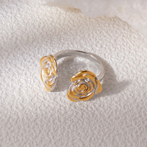 Bague en acier inoxydable plaqué or 18 carats style rétro, nouvelle collection été, double tête de rose, style nautique, bijoux - Product Image 5