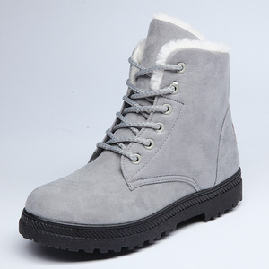 Warm <b>Fur</b> Lined Ankle Winter <b>Boots</b> Lace Up Faux Suede Upper Fluffy Collar Anti Slip Sole Outdoor Snow Shoes - Product Image 5