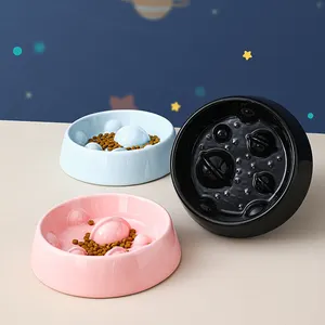 Haustierprodukte moderne kreative individuelle niedliche planetarisches design runde katzenfutter-keramik mit langsamer fütterung hundschale haustiere hundenschalen