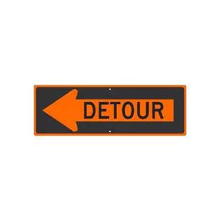 Бесплатный образец, знак Detour, сверхмощный светоотражающий алюминиевый дорожный знак высокой интенсивности со стрелкой слева, черный текст на оранжевом
