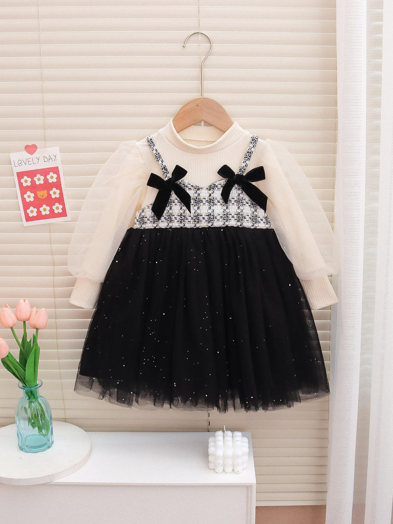 Winter Bow Birthday Dress for Baby Girls - Long Sleeve, A-Line Casual Toddler  Dress, Perfect for Holiday Parties, image size:1340x1785