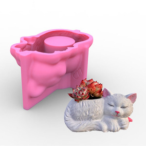Molde de silicona para maceta de suculenta de gato, adornos de piedra perfumados, Cenicero casero, soporte para bolígrafo, regalo artesanal casero - Product Image 1