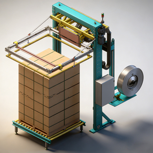 Machine d'emballage automatique de palettes haut de gamme avec entraînement à couple élevé, chargement rapide des sangles, emballage de boîtes en carton ondulé et de charges lourdes - Product Image 2