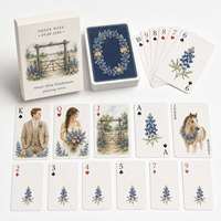 Cartes à jouer personnalisées Texas Bluebonnet pour mariage, portrait de couple en aquarelle, jeu de poker 57 x 87 mm, papier couché 300 g/m²