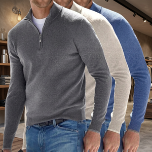 Suéter de Punto para Hombre, 100% Acrílico, con Cierre de Cremallera de un Cuarto, Manga Larga, Color Sólido, para Otoño - Product Image 3
